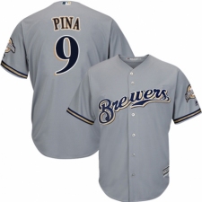 Youth Majestic Milwaukee Brewers #9 Manny Pina Authentic Grey Road Cool Base MLB Jersey