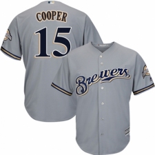 Youth Majestic Milwaukee Brewers #15 Cecil Cooper Replica Grey Road Cool Base MLB Jersey