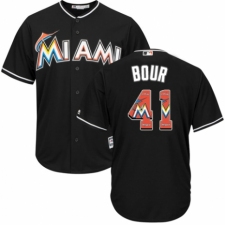 Men's Majestic Miami Marlins #41 Justin Bour Authentic Black Team Logo Fashion Cool Base MLB Jersey