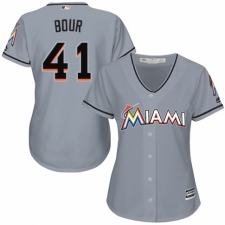 Women's Majestic Miami Marlins #41 Justin Bour Authentic Grey Road Cool Base MLB Jersey