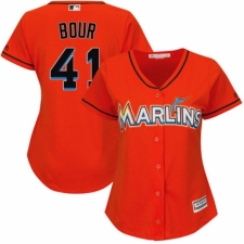 Women's Majestic Miami Marlins #41 Justin Bour Authentic Orange Alternate 1 Cool Base MLB Jersey