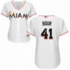 Women's Majestic Miami Marlins #41 Justin Bour Authentic White Home Cool Base MLB Jersey