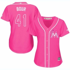 Women's Majestic Miami Marlins #41 Justin Bour Replica Pink Fashion Cool Base MLB Jersey