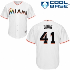 Youth Majestic Miami Marlins #41 Justin Bour Authentic White Home Cool Base MLB Jersey