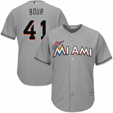 Youth Majestic Miami Marlins #41 Justin Bour Replica Grey Road Cool Base MLB Jersey