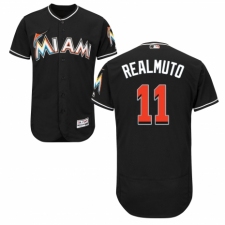 Men's Majestic Miami Marlins #11 J. T. Realmuto Black Alternate Flex Base Authentic Collection MLB Jersey