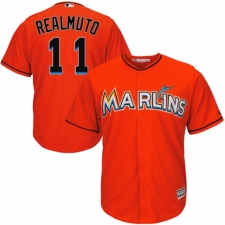 Youth Majestic Miami Marlins #11 J. T. Realmuto Authentic Orange Alternate 1 Cool Base MLB Jersey