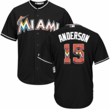 Men's Majestic Miami Marlins #15 Brian Anderson Authentic Black Team Logo Fashion Cool Base MLB Jersey