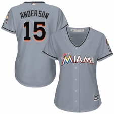 Women's Majestic Miami Marlins #15 Brian Anderson Authentic Grey Road Cool Base MLB Jersey