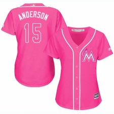 Women's Majestic Miami Marlins #15 Brian Anderson Authentic Pink Fashion Cool Base MLB Jersey