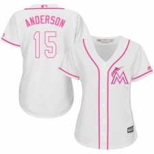 Women's Majestic Miami Marlins #15 Brian Anderson Authentic White Fashion Cool Base MLB Jersey