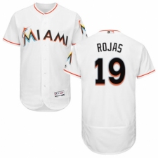 Men's Majestic Miami Marlins #19 Miguel Rojas White Home Flex Base Authentic Collection MLB Jersey