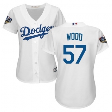 Women's Majestic Los Angeles Dodgers #57 Alex Wood Authentic White Home Cool Base 2018 World Series MLB Jersey