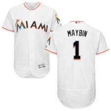 Men's Majestic Miami Marlins #1 Cameron Maybin White Home Flex Base Authentic Collection MLB Jersey