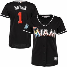 Women's Majestic Miami Marlins #1 Cameron Maybin Authentic Black Alternate 2 Cool Base MLB Jersey