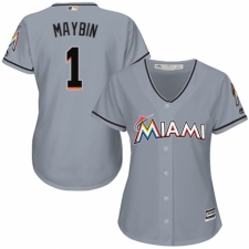 Women's Majestic Miami Marlins #1 Cameron Maybin Replica Grey Road Cool Base MLB Jersey