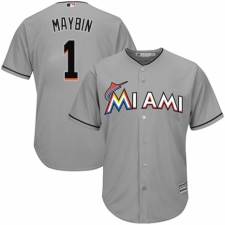 Youth Majestic Miami Marlins #1 Cameron Maybin Authentic Grey Road Cool Base MLB Jersey