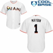 Youth Majestic Miami Marlins #1 Cameron Maybin Authentic White Home Cool Base MLB Jersey