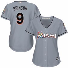 Women's Majestic Miami Marlins #9 Lewis Brinson Authentic Grey Road Cool Base MLB Jersey