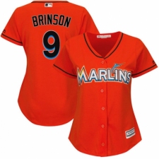 Women's Majestic Miami Marlins #9 Lewis Brinson Authentic Orange Alternate 1 Cool Base MLB Jersey