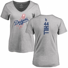 MLB Women's Nike Los Angeles Dodgers #44 Rich Hill Ash Backer T-Shirt