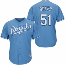 Youth Majestic Kansas City Royals #51 Blaine Boyer Replica Light Blue Alternate 1 Cool Base MLB Jersey