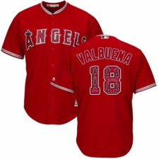 Men's Majestic Los Angeles Angels of Anaheim #18 Luis Valbuena Authentic Red Team Logo Fashion Cool Base MLB Jersey