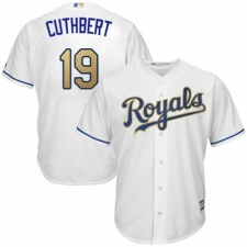 Men's Majestic Kansas City Royals #19 Cheslor Cuthbert Replica White Home Cool Base MLB Jersey