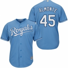 Youth Majestic Kansas City Royals #45 Abraham Almonte Authentic Light Blue Alternate 1 Cool Base MLB Jersey