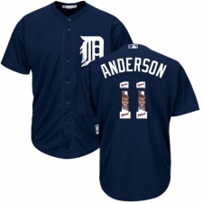 Men's Majestic Detroit Tigers #11 Sparky Anderson Authentic Navy Blue Team Logo Fashion Cool Base MLB Jersey