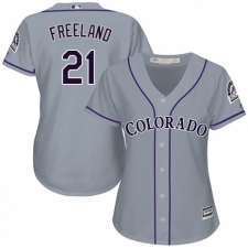 Women's Majestic Colorado Rockies #21 Kyle Freeland Authentic Grey Road Cool Base MLB Jersey