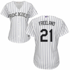 Women's Majestic Colorado Rockies #21 Kyle Freeland Authentic White Home Cool Base MLB Jersey