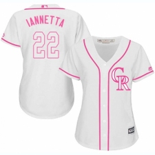Women's Majestic Colorado Rockies #22 Chris Iannetta Authentic White Fashion Cool Base MLB Jersey