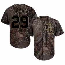 Youth Majestic Colorado Rockies #29 Bryan Shaw Authentic Camo Realtree Collection Flex Base MLB Jersey