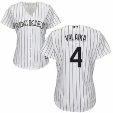 Women's Majestic Colorado Rockies #4 Pat Valaika Authentic White Home Cool Base MLB Jersey
