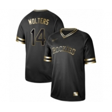 Men's Colorado Rockies #14 Tony Wolters Authentic Black Gold Fashion Baseball Jersey