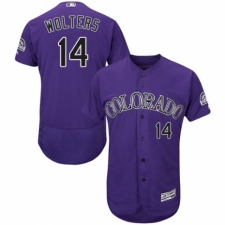 Men's Majestic Colorado Rockies #14 Tony Wolters Purple Alternate Flex Base Authentic Collection MLB Jersey