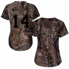 Women's Majestic Colorado Rockies #14 Tony Wolters Authentic Camo Realtree Collection Flex Base MLB Jersey