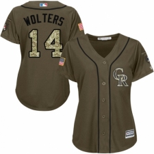 Women's Majestic Colorado Rockies #14 Tony Wolters Authentic Green Salute to Service MLB Jersey