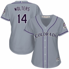 Women's Majestic Colorado Rockies #14 Tony Wolters Authentic Grey Road Cool Base MLB Jersey