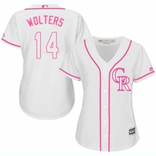 Women's Majestic Colorado Rockies #14 Tony Wolters Authentic White Fashion Cool Base MLB Jersey