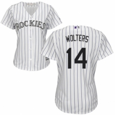 Women's Majestic Colorado Rockies #14 Tony Wolters Authentic White Home Cool Base MLB Jersey