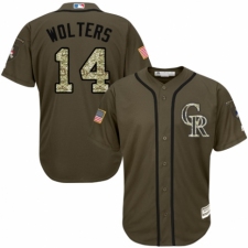 Youth Majestic Colorado Rockies #14 Tony Wolters Authentic Green Salute to Service MLB Jersey