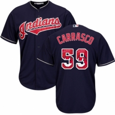 Men's Majestic Cleveland Indians #59 Carlos Carrasco Authentic Navy Blue Team Logo Fashion Cool Base MLB Jersey