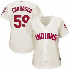 Women's Majestic Cleveland Indians #59 Carlos Carrasco Authentic Cream Alternate 2 Cool Base MLB Jersey