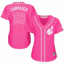 Women's Majestic Cleveland Indians #59 Carlos Carrasco Authentic Pink Fashion Cool Base MLB Jersey