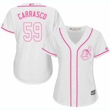 Women's Majestic Cleveland Indians #59 Carlos Carrasco Replica White Fashion Cool Base MLB Jersey
