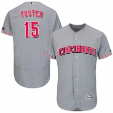 Men's Majestic Cincinnati Reds #15 George Foster Grey Road Flex Base Authentic Collection MLB Jersey