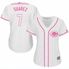 Women's Majestic Cincinnati Reds #7 Eugenio Suarez Authentic White Fashion Cool Base MLB Jersey
