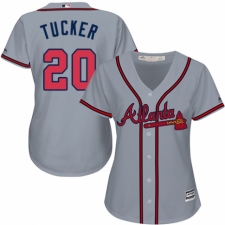 Women's Majestic Atlanta Braves #20 Preston Tucker Authentic Grey Road Cool Base MLB Jersey